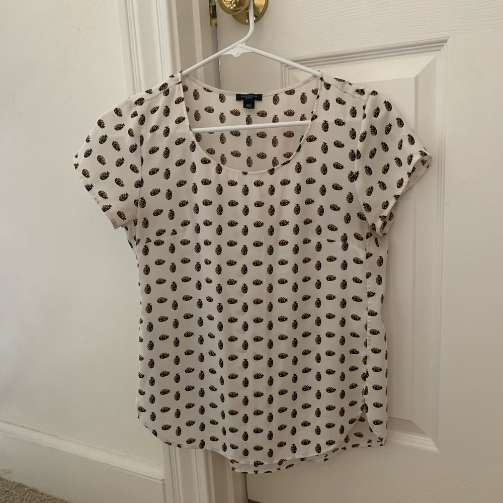 Ann Taylor Pineapple Short Sleeve Shirt